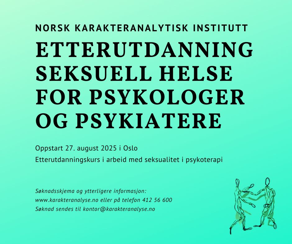 Etterutdanning seksuell helse for psykologer og psykiatere med oppstart 26.08.2024.